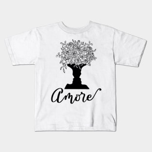 Amore Italian Love Faces Vase Flowers Roses Graphic Art Kids T-Shirt